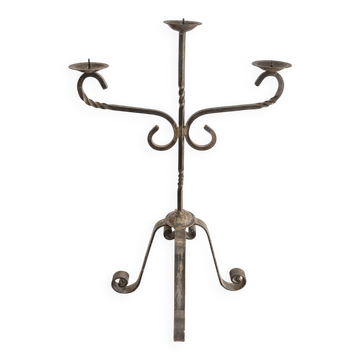 Candélabre Chandelier Bougeoir Trois Bras Lumière Fer Forgé 1940 Gothique