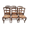 Suite of 6 rustic mulched chairs Louis XV solid cherry