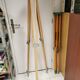 Raw / stripped wooden tripod, vintage industrial lamp base