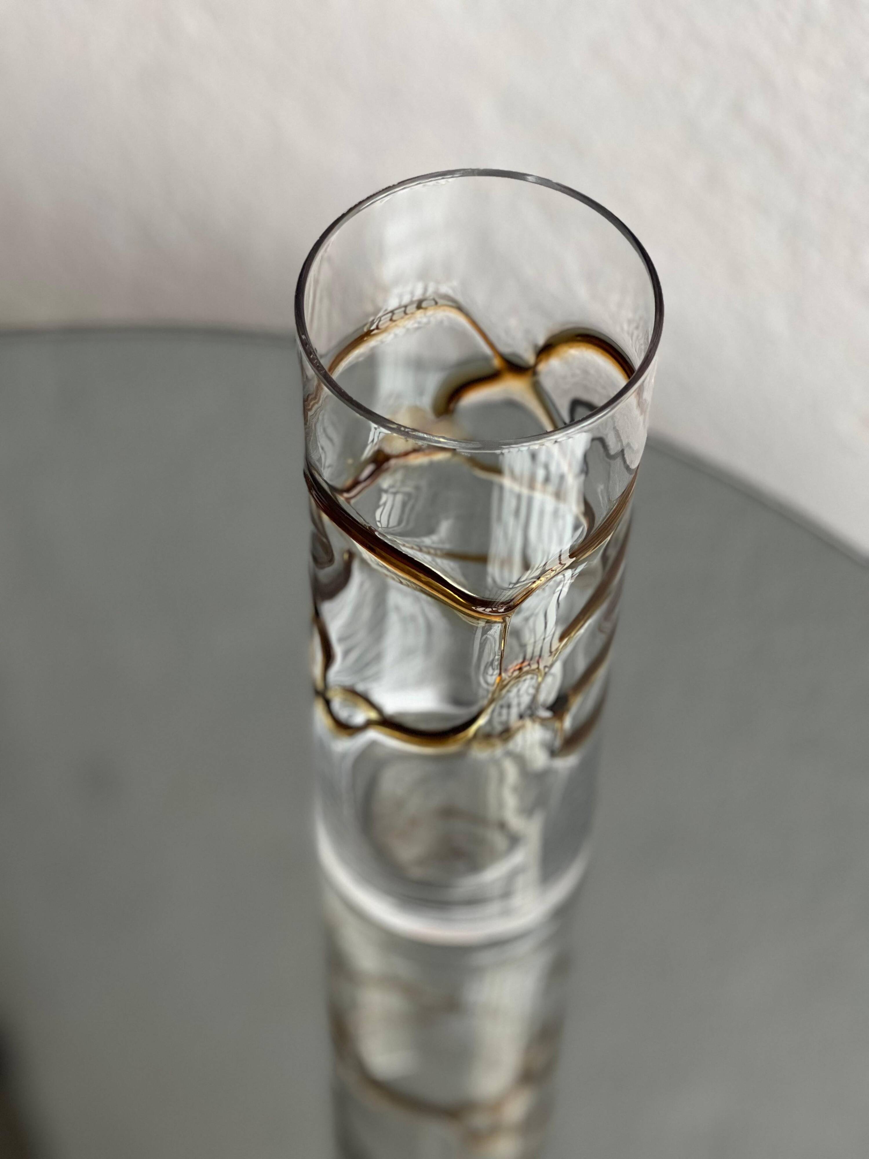 Vintage Glass Vase, yellow and brown Filigree, Coffee Table Decorative