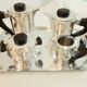 Art Deco coffee and tea service, silver-plated metal tray.