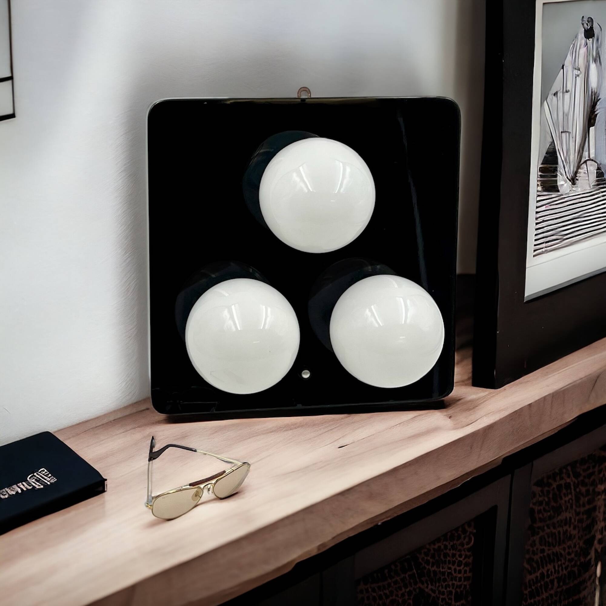 Unique 70s Lamp Wall Panel with Glossy Glass Spheres - Luxury Space Age Lighting