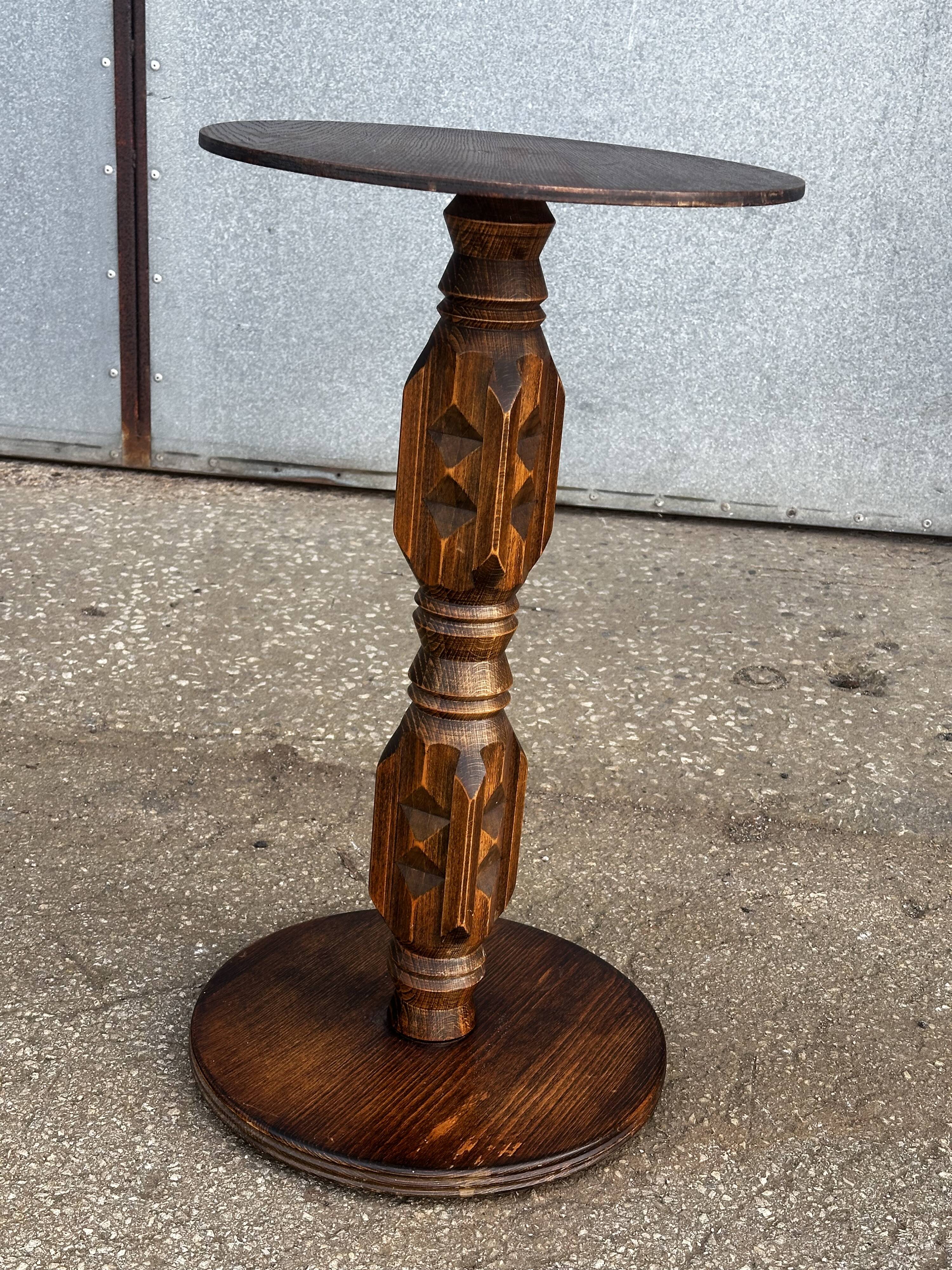 1930s carved wood side table - oak and pine