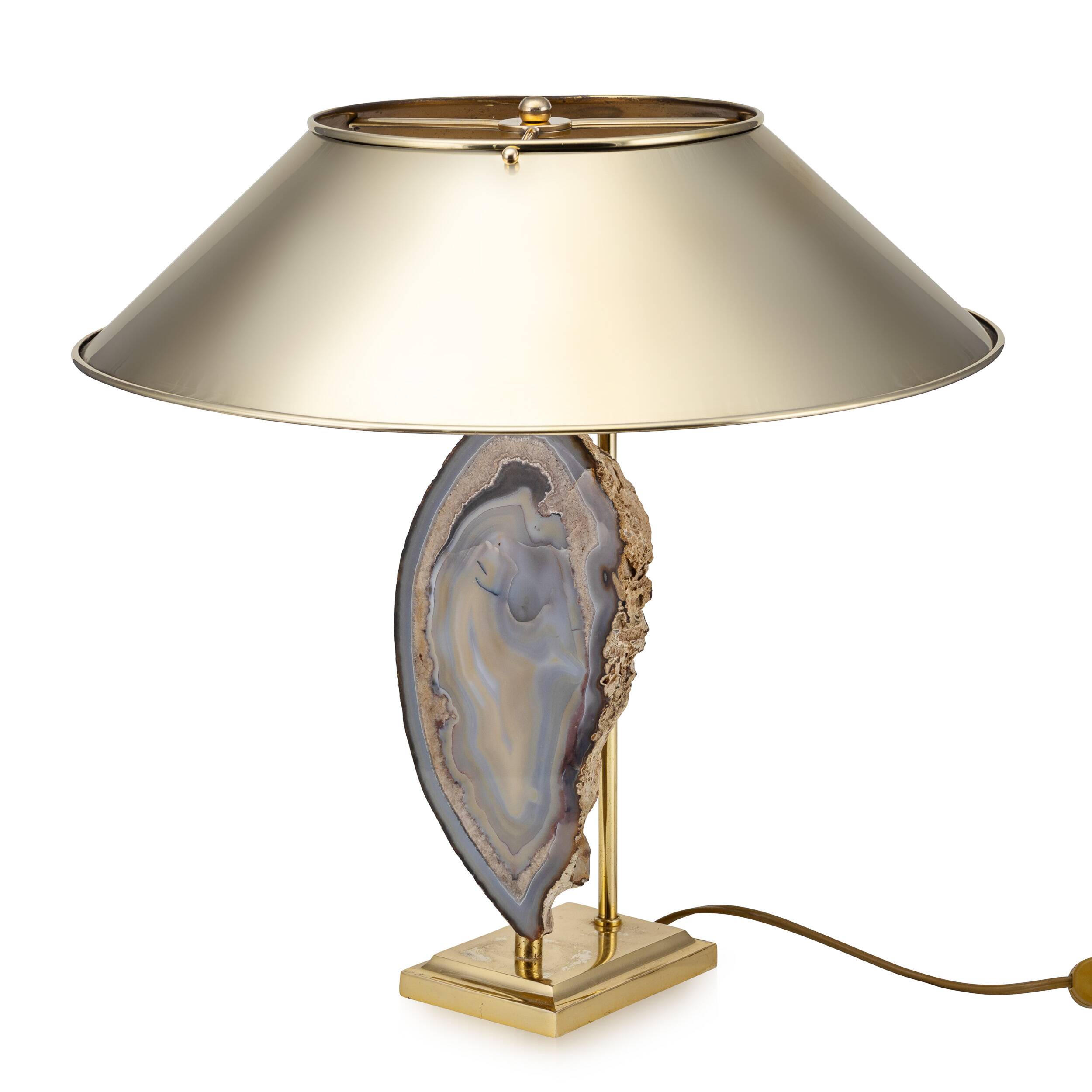 Vintage 20thc agate & brass table lamp by willy daro, belgium c.1970