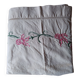 Drap ancien en lin brodé decor fleurs rose 210x300 cm