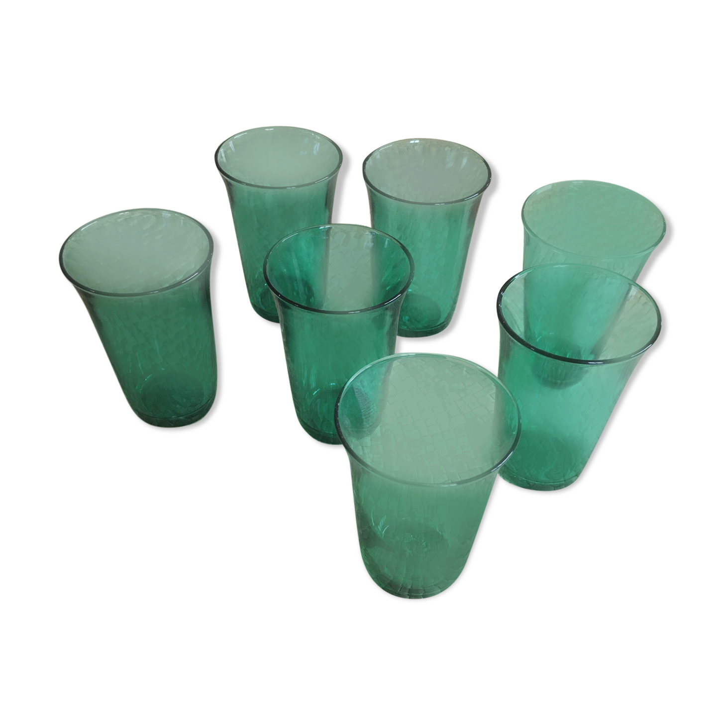 Series of 7 green glasses