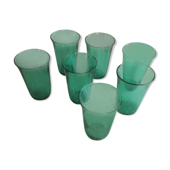 Series of 7 green glasses