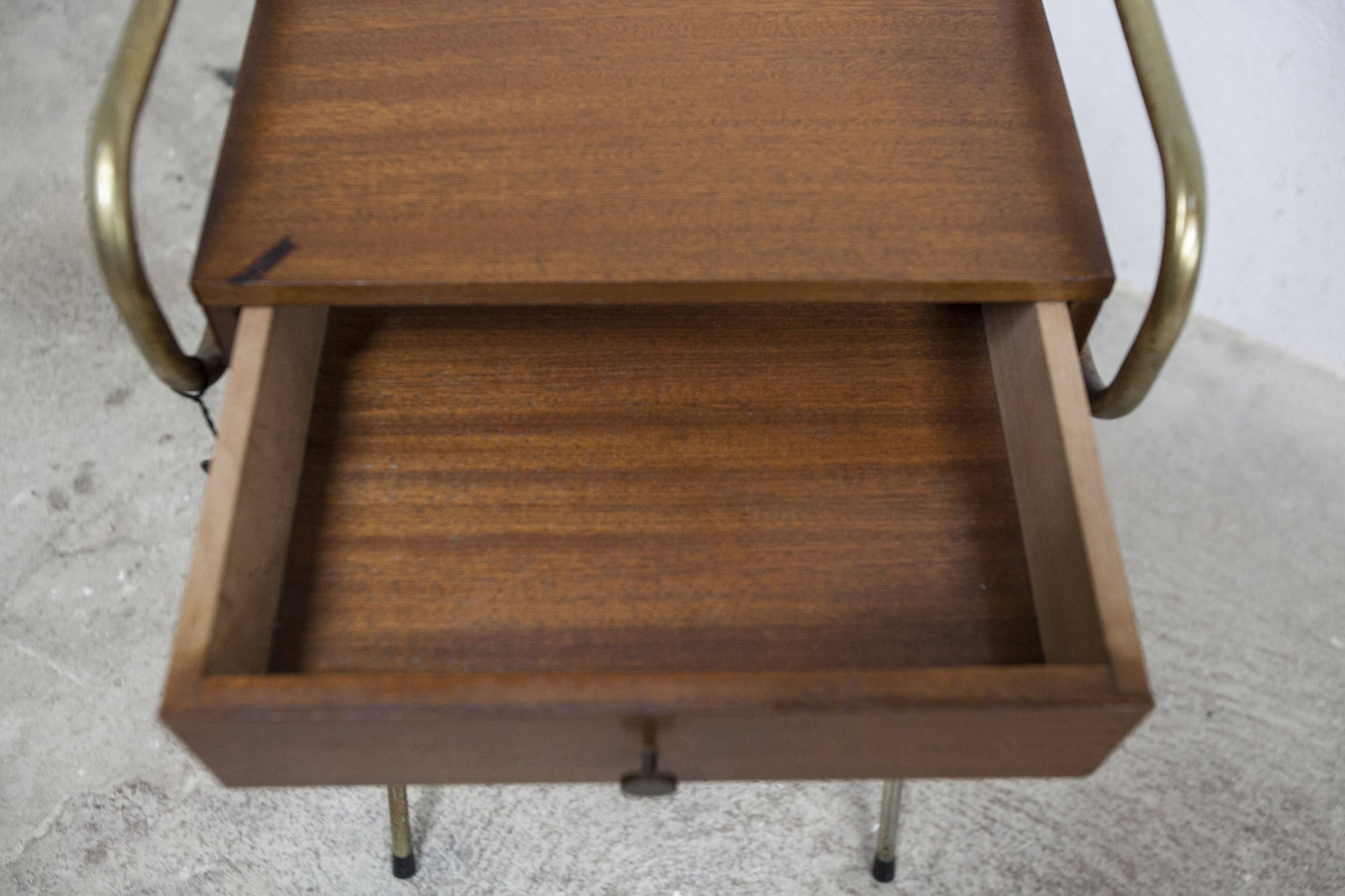 teak gold metal bedside table