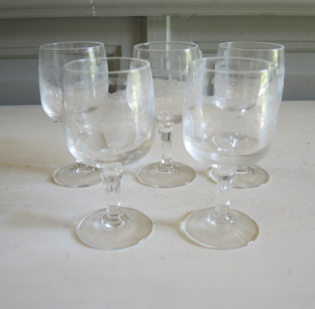 Set of 24 old engraved crystal foot glasses