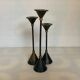 Vintage trio of blue and gold metal candle holders