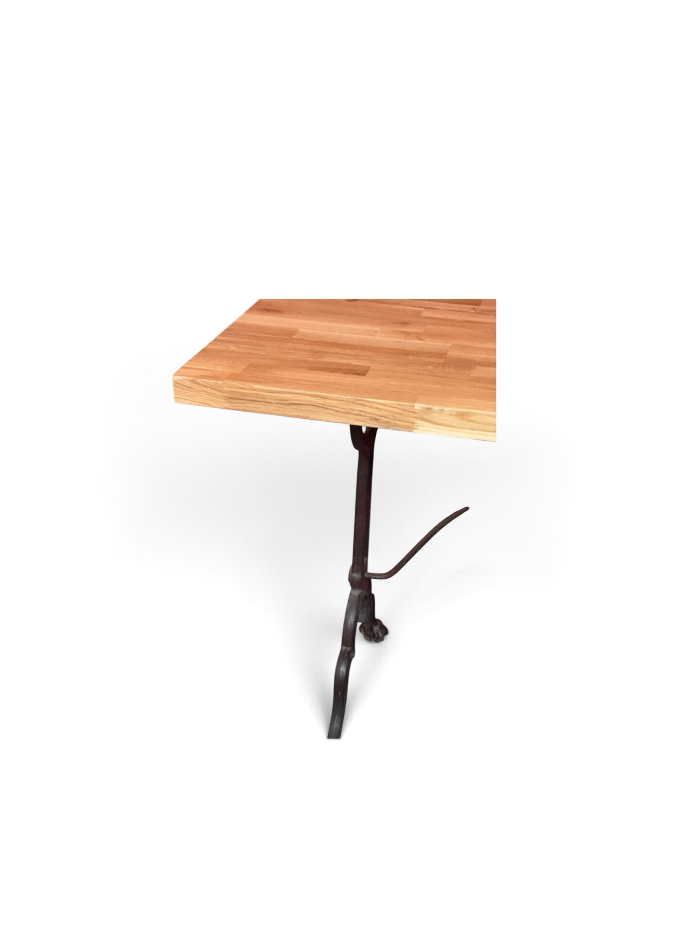 Bistro table, cast iron base and solid oak top.