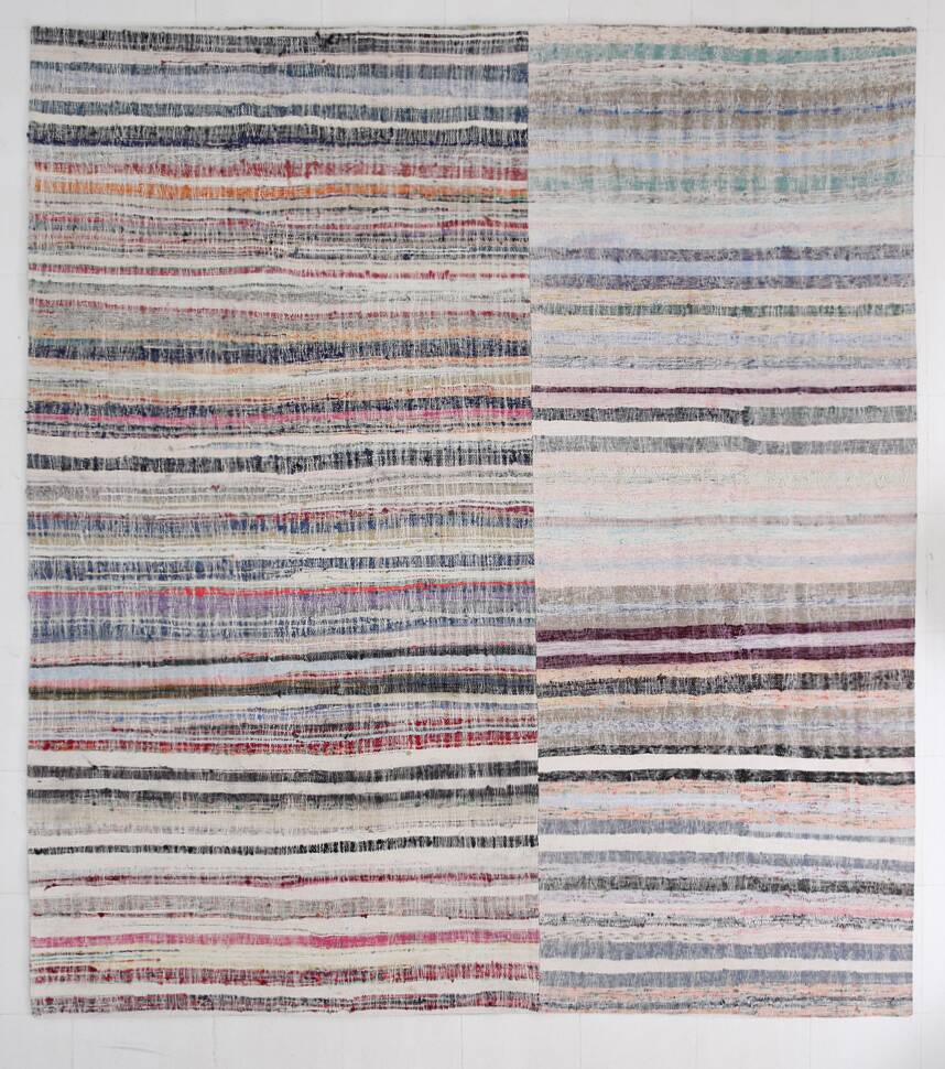 Large Striped Multicolor Vintage Kilim Rug, 292x327Cm