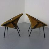 Olive Green Suede Balloon Chairs from Lusch, Germany, 1960s, Set of 2