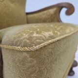 1960s, Danish armchair, furniture cotton/wool fabric, solid oak wood.