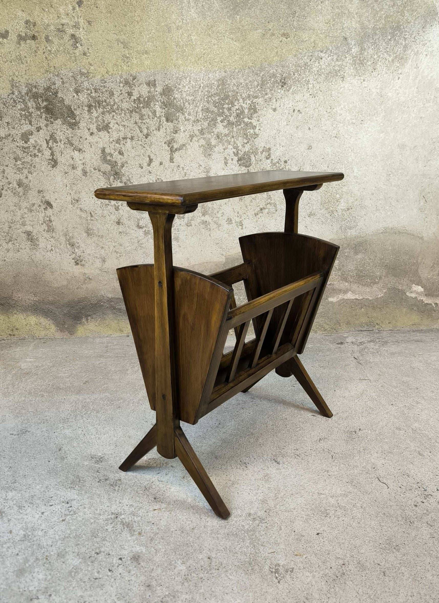 Wooden vintage magazine rack, shelf