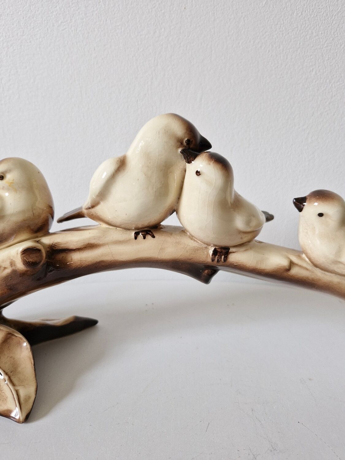 Faïence Art Déco oiseaux sur une branche 18x48 cm