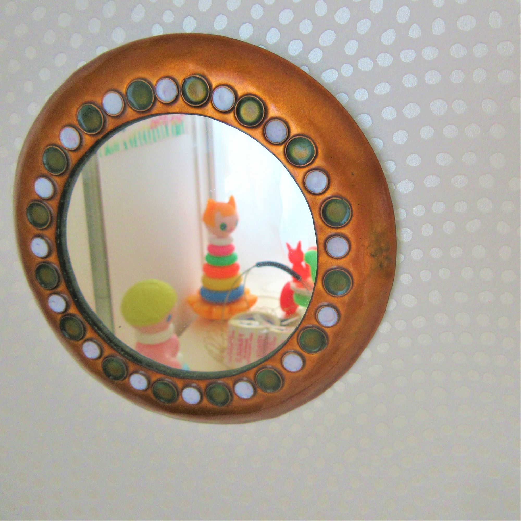 Miroir rond vintage orange 15,5cm