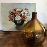 Old painting signed oil on canvas bouquet of vintage anemone flowers