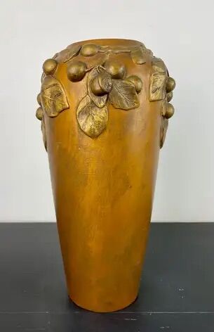 Art Nouveau vase in gilded ceramic and terracotta signed Desrousseaux France