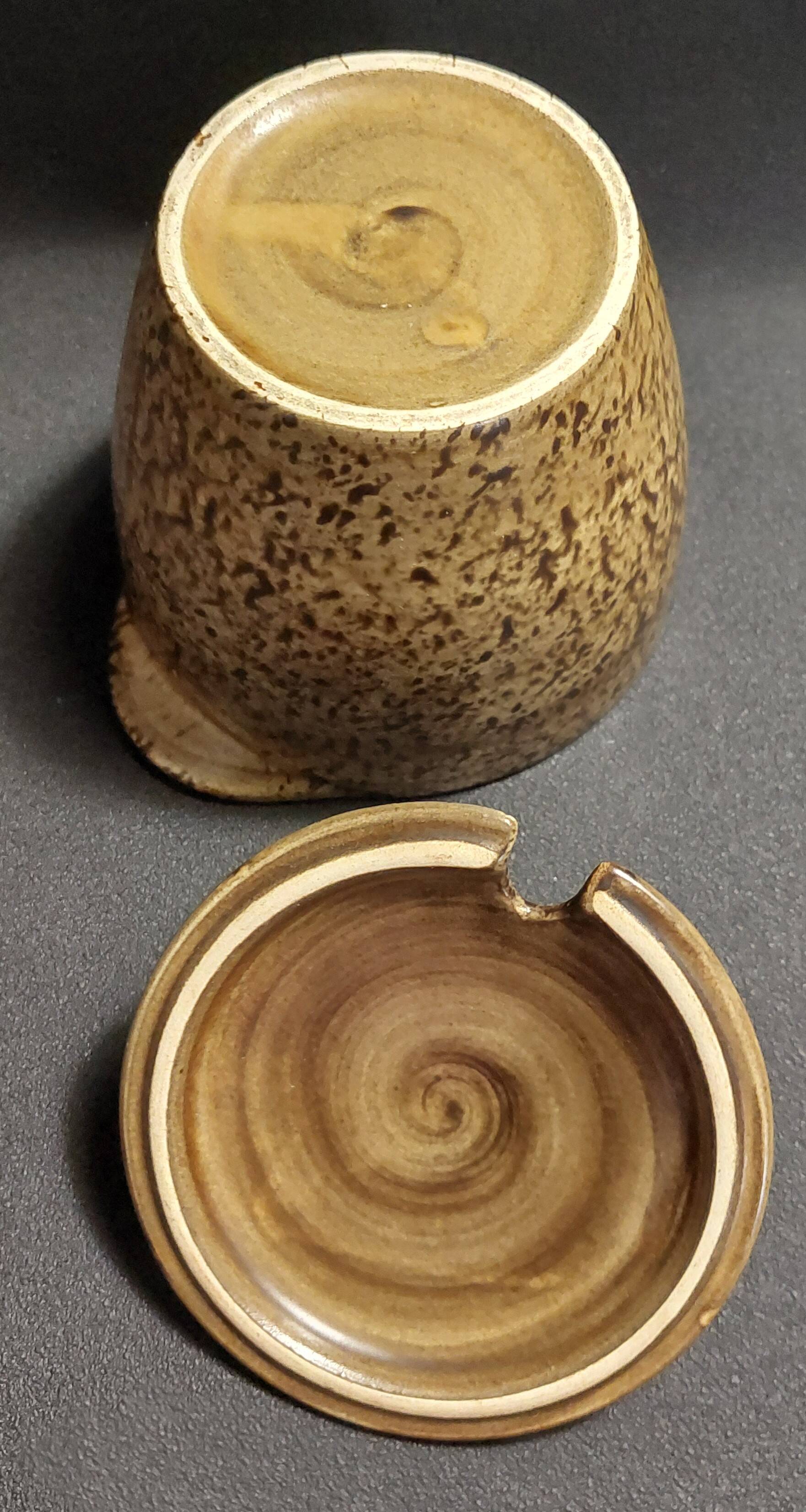 Vintage stoneware mustard pot from the 20th century