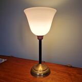 Large Art Deco table lamp, in brass and white opaline, 1920s-3