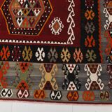 6x15 Wine Red & Green Vintage Kilim Rug, 198x468Cm