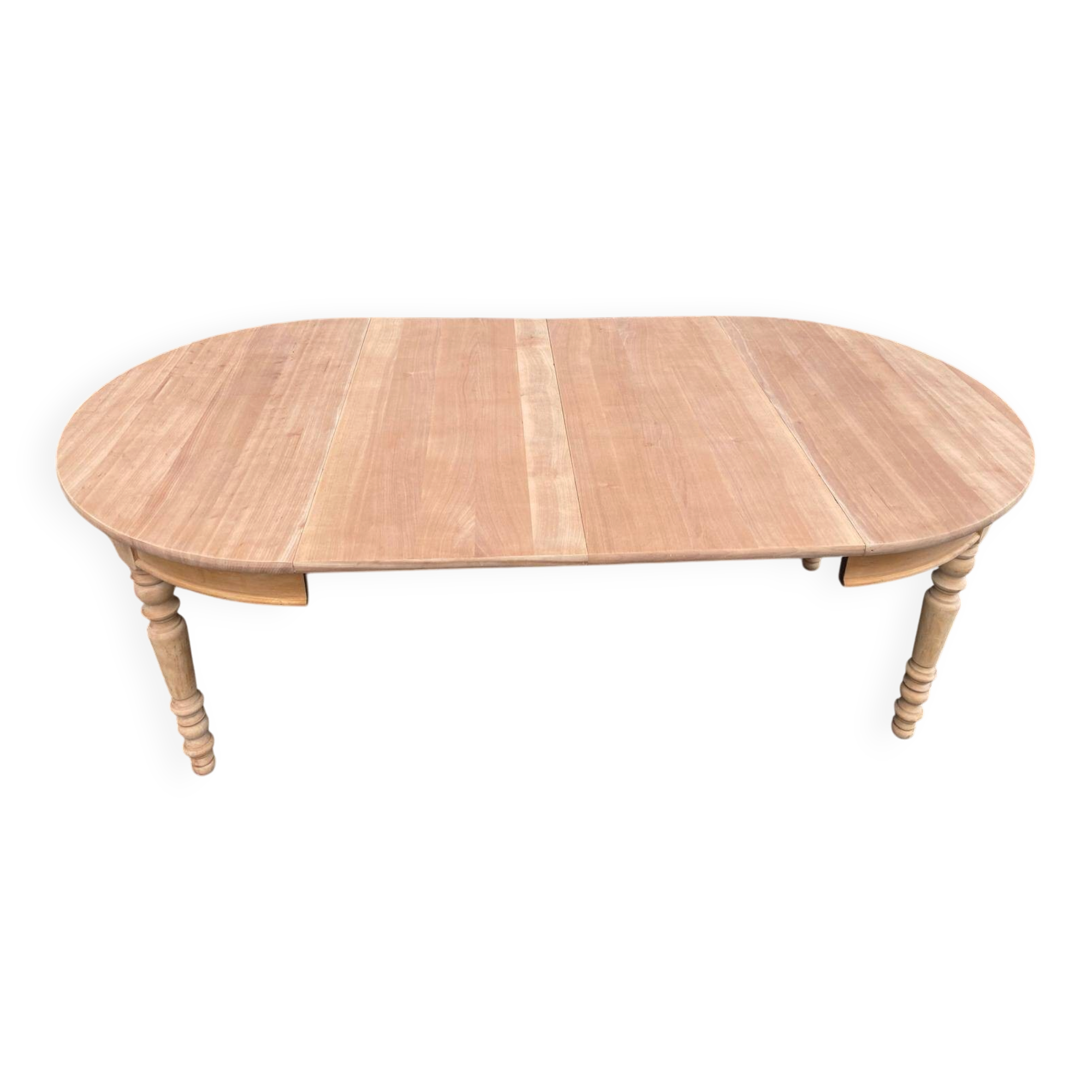 Round extendable dining table stripped in solid cherry wood France 1950