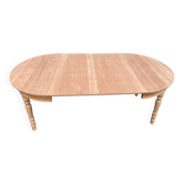 Table à manger ronde extensible décapée en merisier massif France 1950