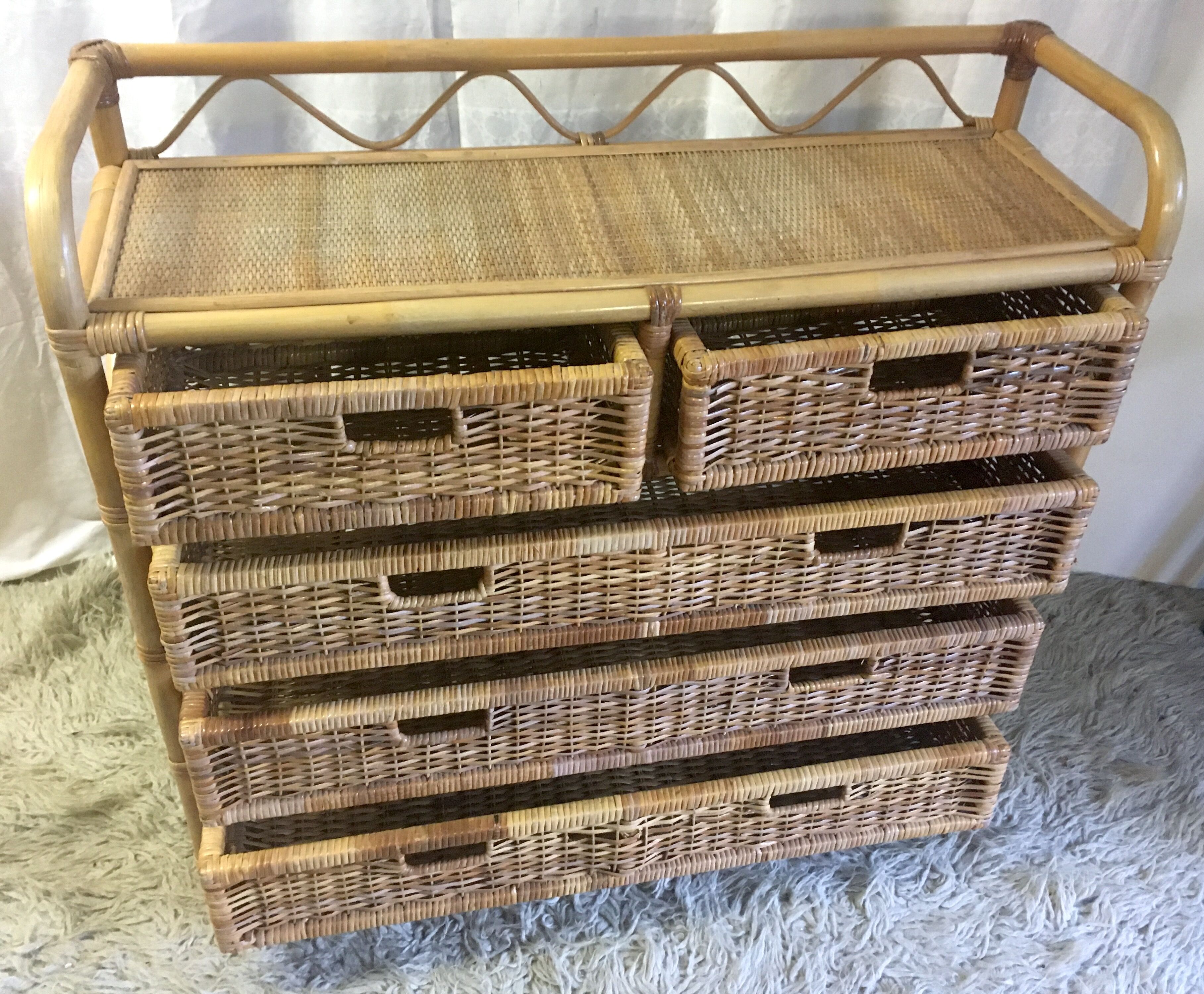 Dresser 5 rattan drawers - 70s