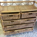 Dresser 5 rattan drawers - 70s