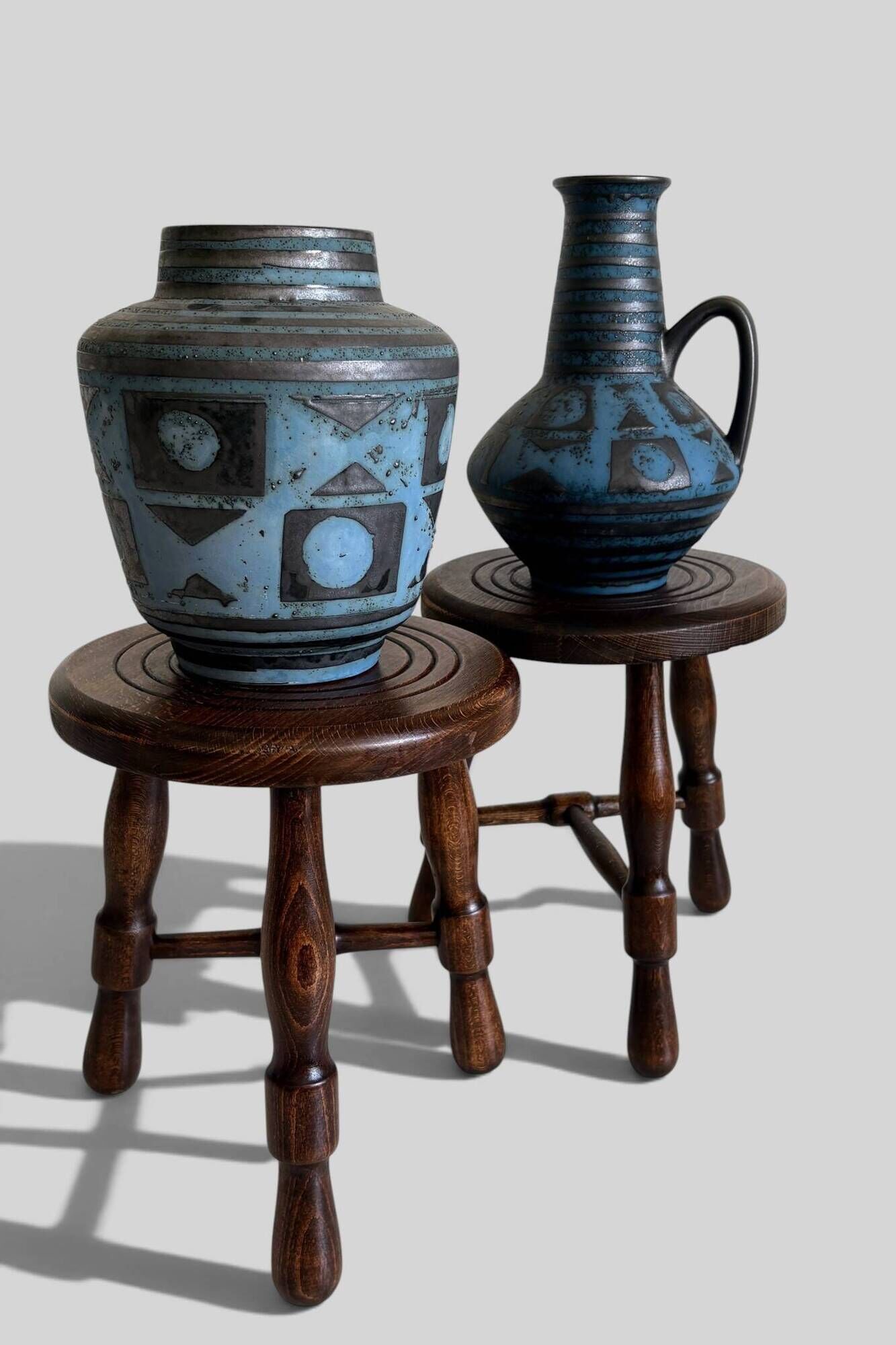 Mid-Century Chestnut Wood Stools Attributed to Charles Dudouyt, 1950s