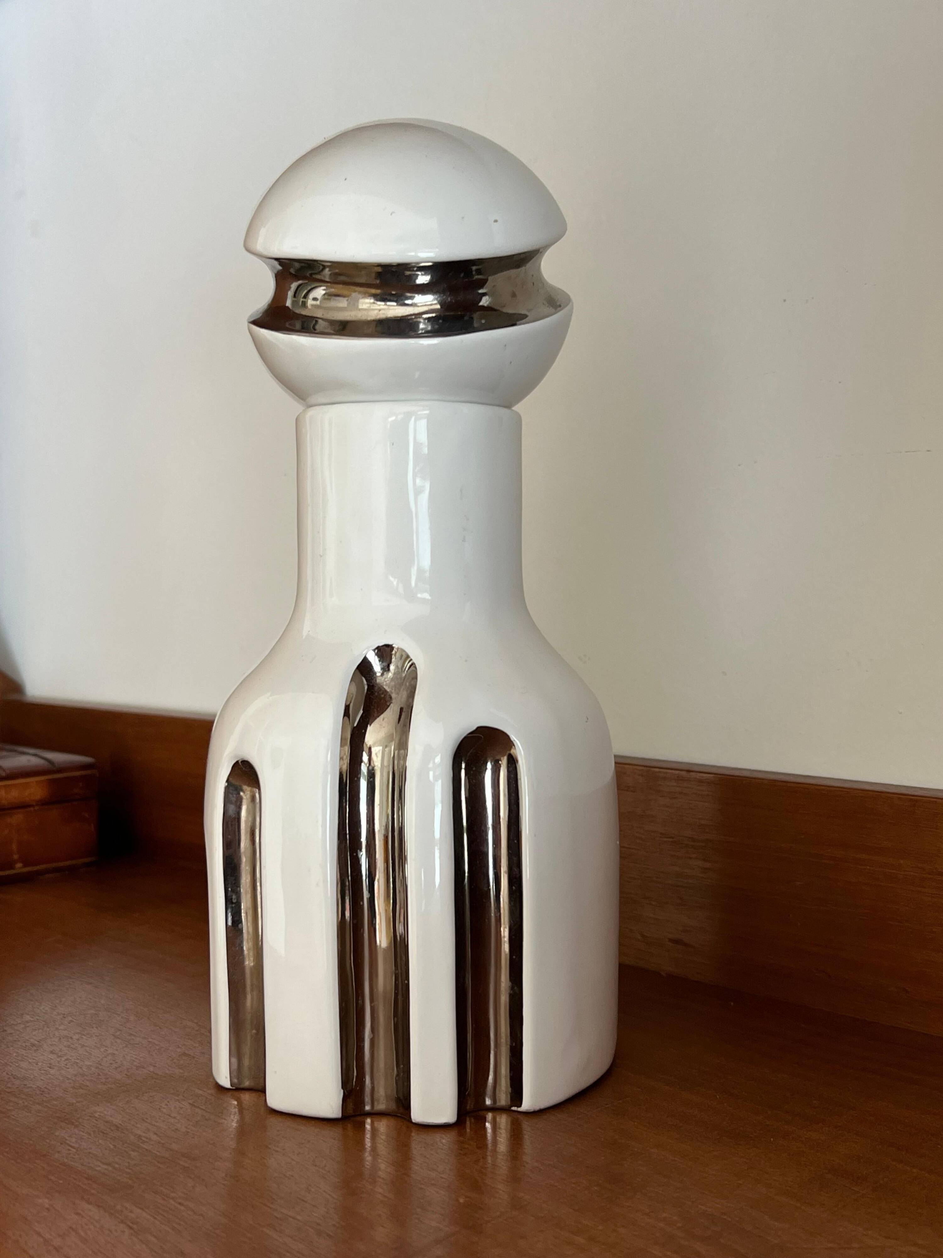 Decorative Ceramic Vase , white glazed, Scultptural Totem, 1970's Ceramic