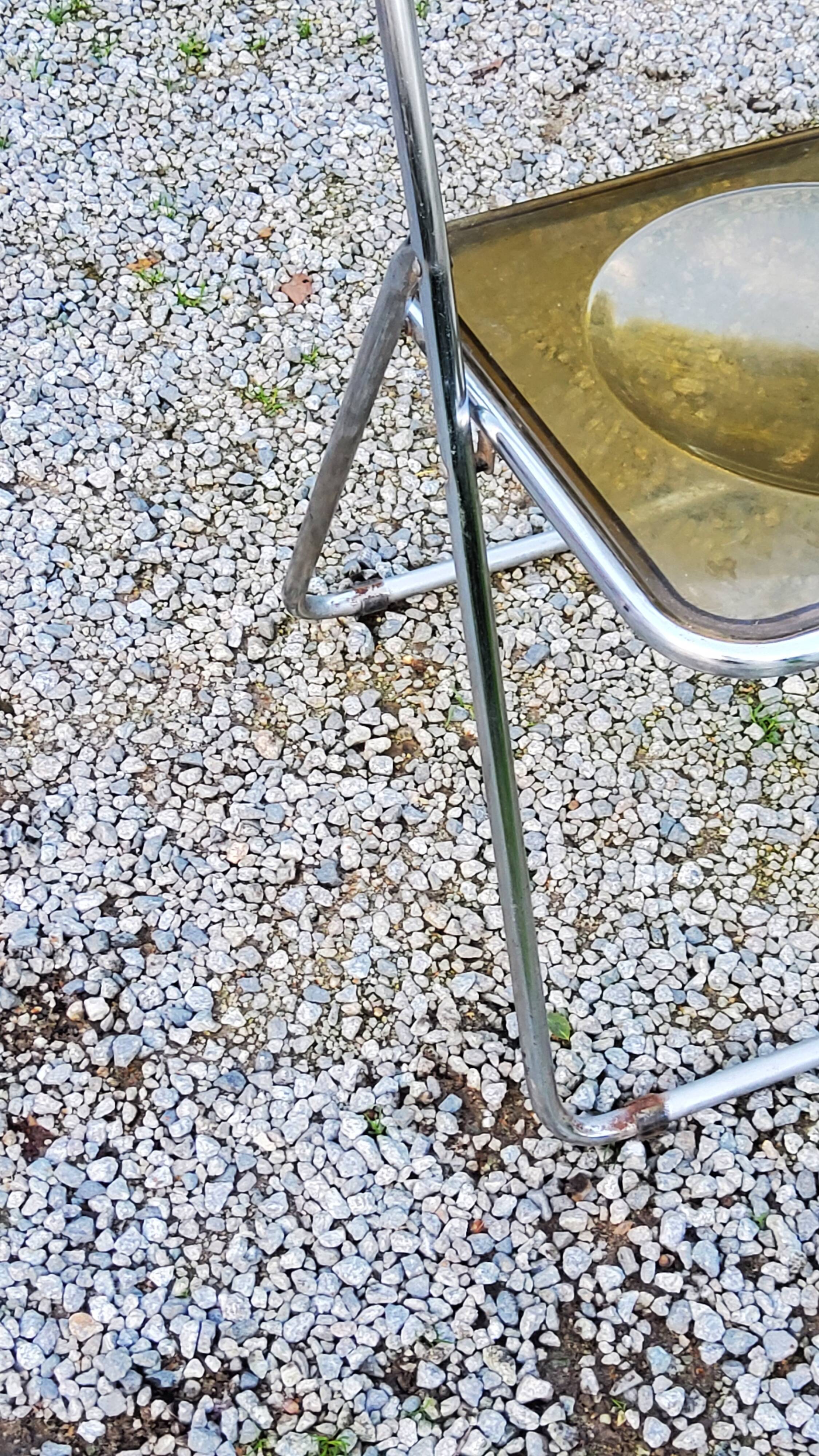 Set of 4 70s design folding chairs in smoked plexiglass and chrome metal