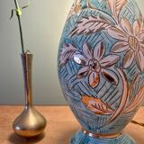 Lampe vintage en céramique et opaline blanche.