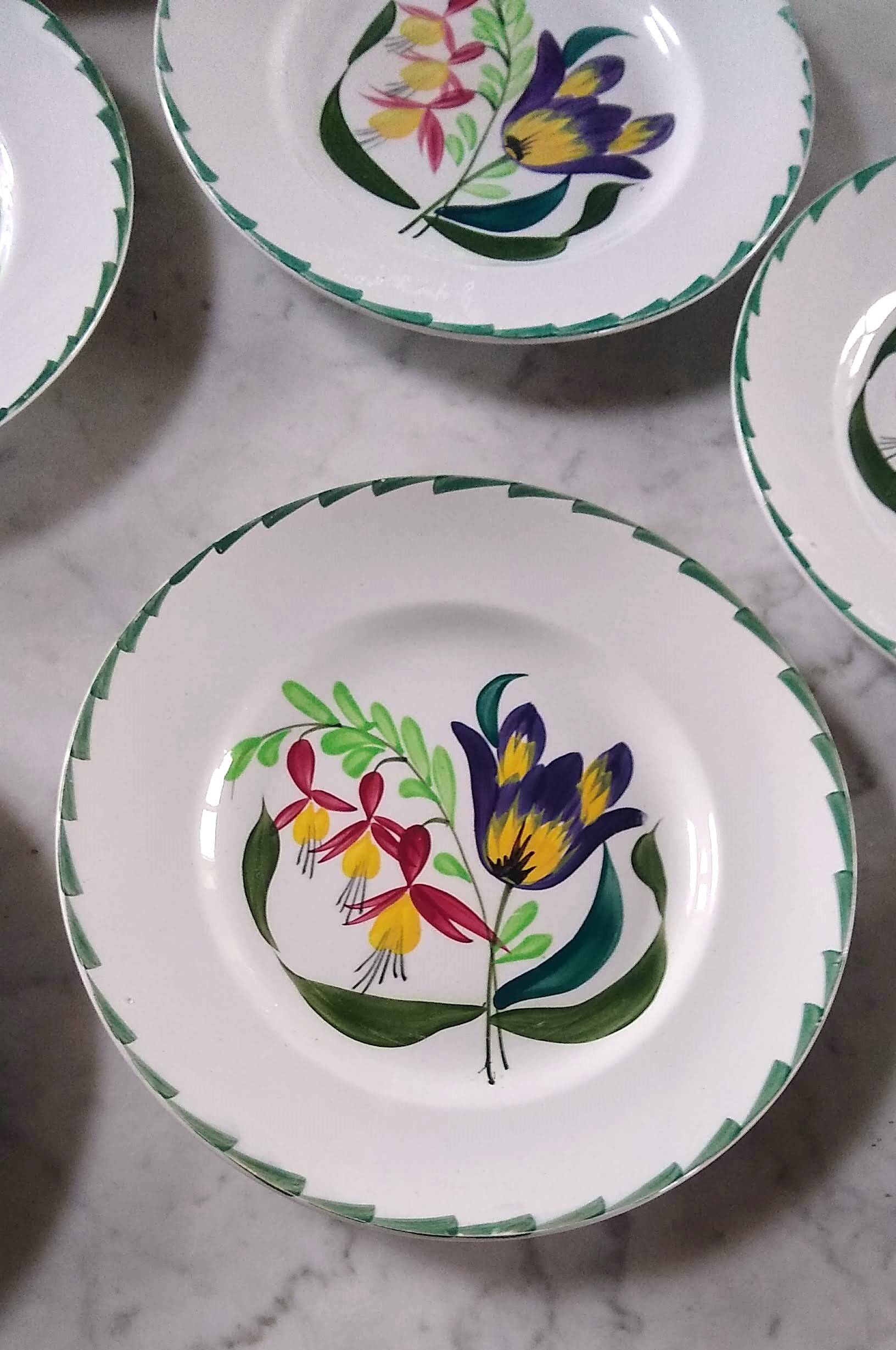Flat plates Terre de fer St Amand and Hamage Nord - Hand painted
