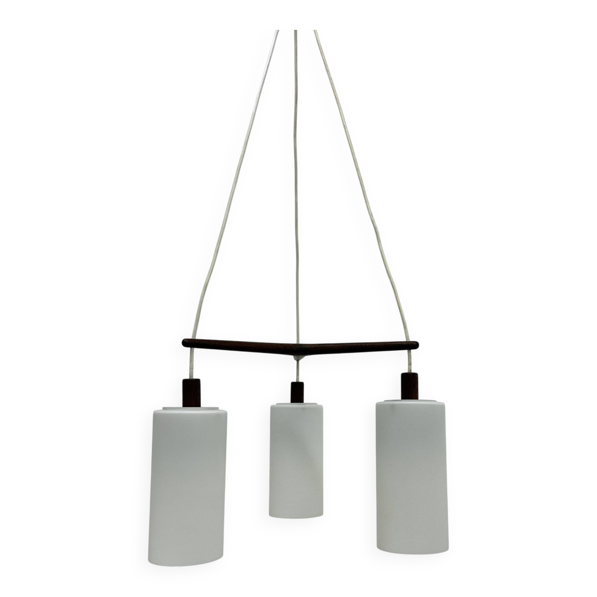 Mid-century design pendant lamp teak and opaline glass, 1970s