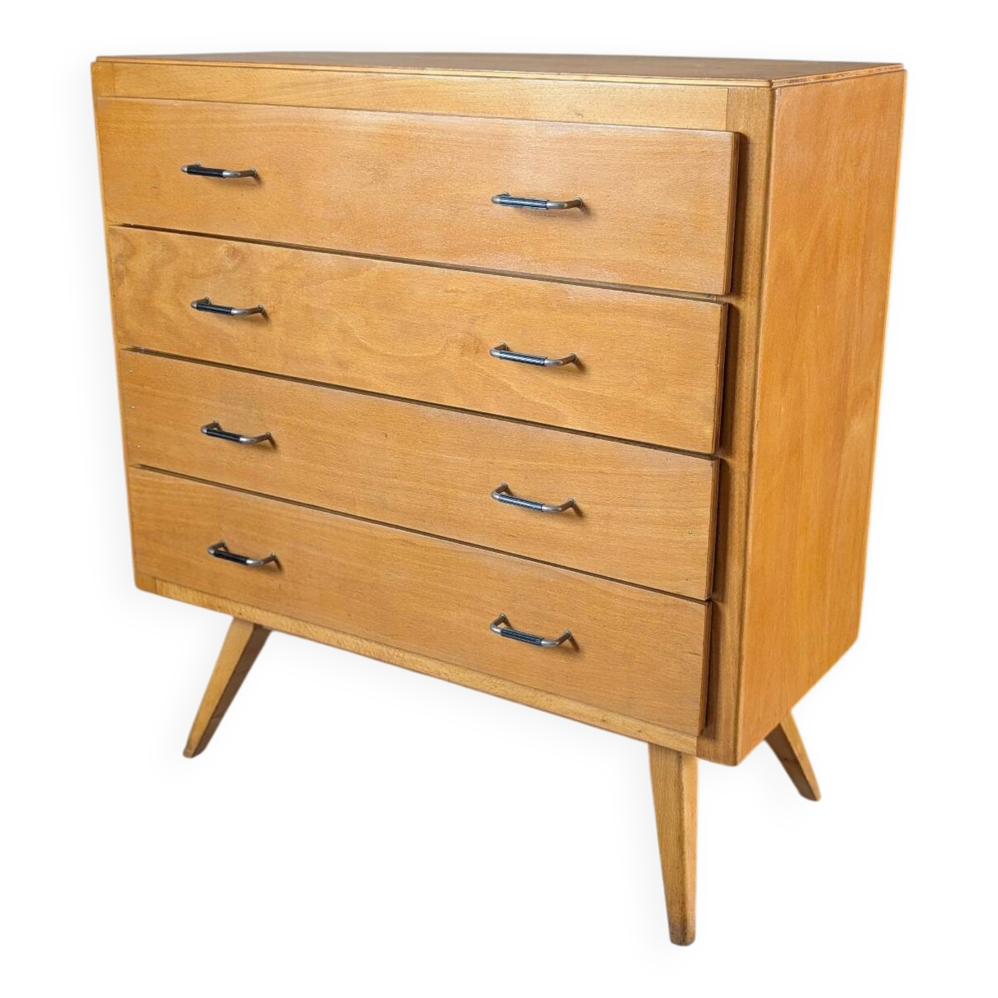 Vintage chest of drawers with tapered legs from the 1960s.