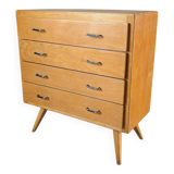 Vintage chest of drawers with tapered legs from the 1960s.