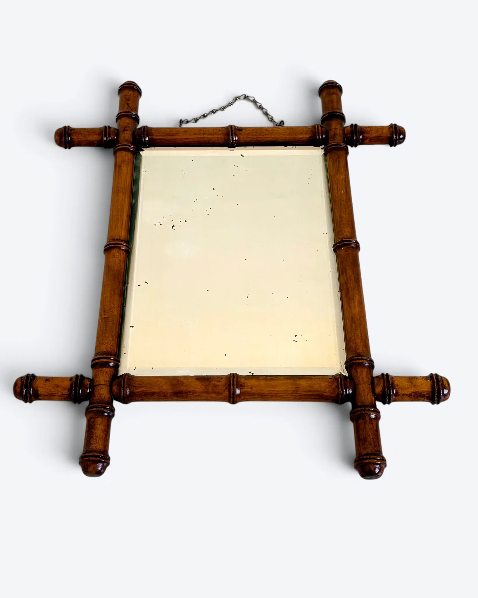Antique Faux Bamboo Mirror, Bevelled Glass, France, c.1900, Original Patina