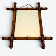 Antique Faux Bamboo Mirror, Bevelled Glass, France, c.1900, Original Patina