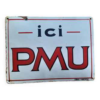 Old enameled plaque ICI PMU Hippodrome Chevaux 32x24cm 50's