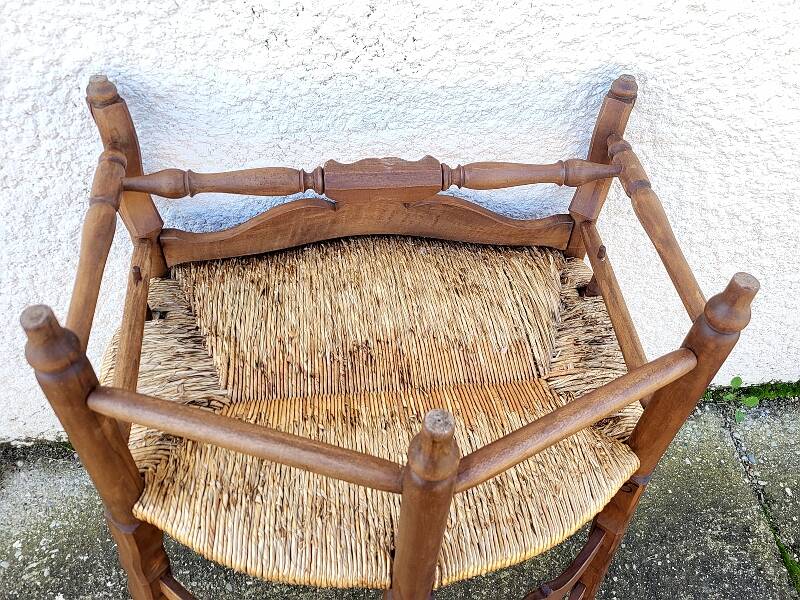 Provencal double armchair with woven rush in walnut