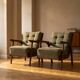 Pair of vintage mid-century lounge armchairs with wooden frames and green upholstery, 68 × 78 × 84 cm
