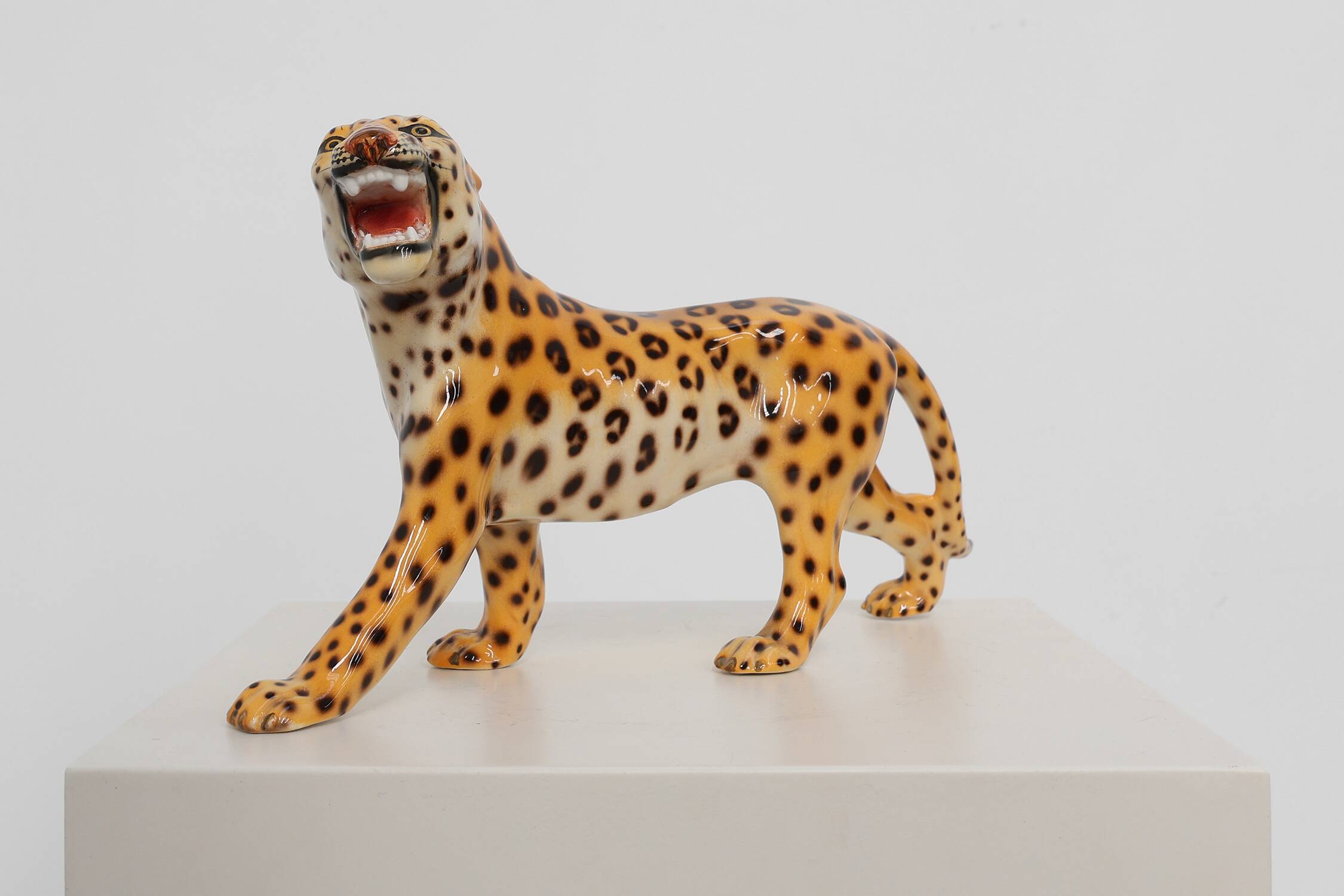 Hand‑Painted Ceramic Leopard Sculpture by Giovanni Rozan, Italy ca. 1950