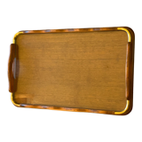 Serving tray in wood, brass and glass, 1960