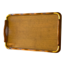 Serving tray in wood, brass and glass, 1960