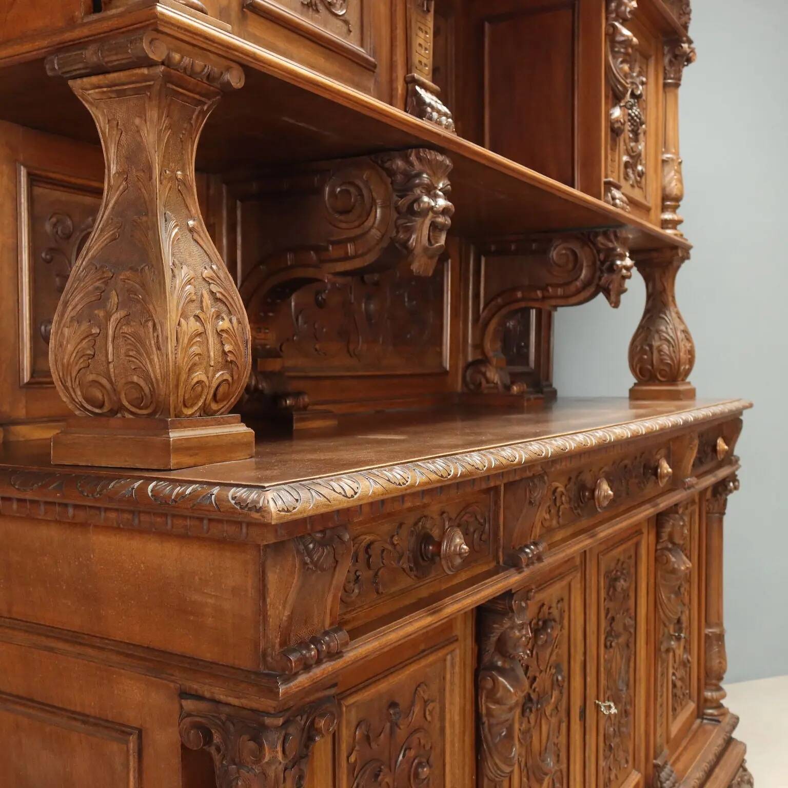 Neo-baroque antique walnut buffet, Italy, 19th century