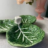 Cabbage leaf serving dish in majolica