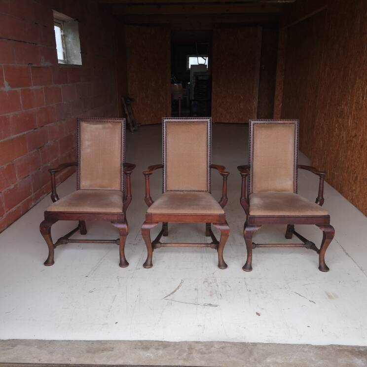 3 fauteuils chippendale en chêne massif, XIXème siècle