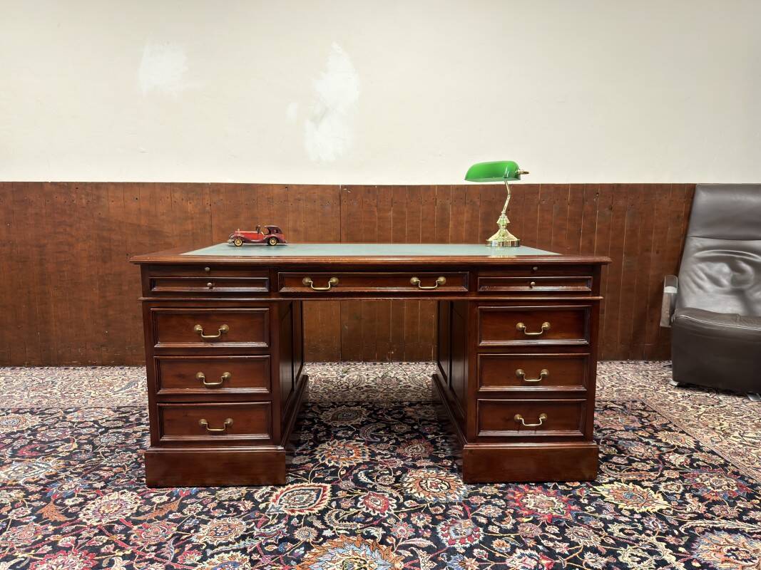 Classic English Desk with Green Leather